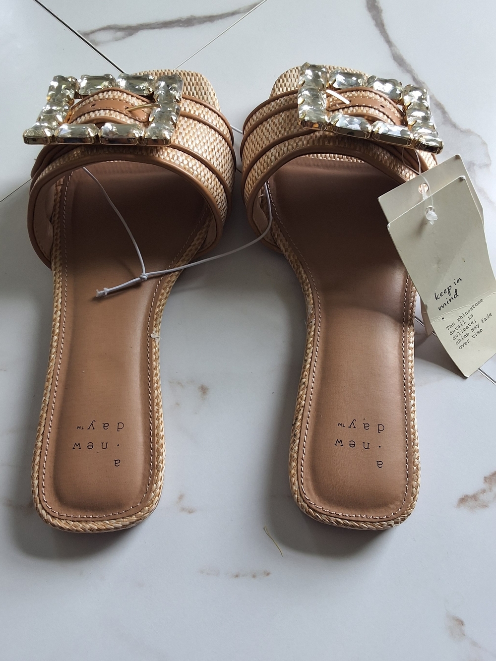 a new day Rose Gold Embellished Buckle Slide Sandals